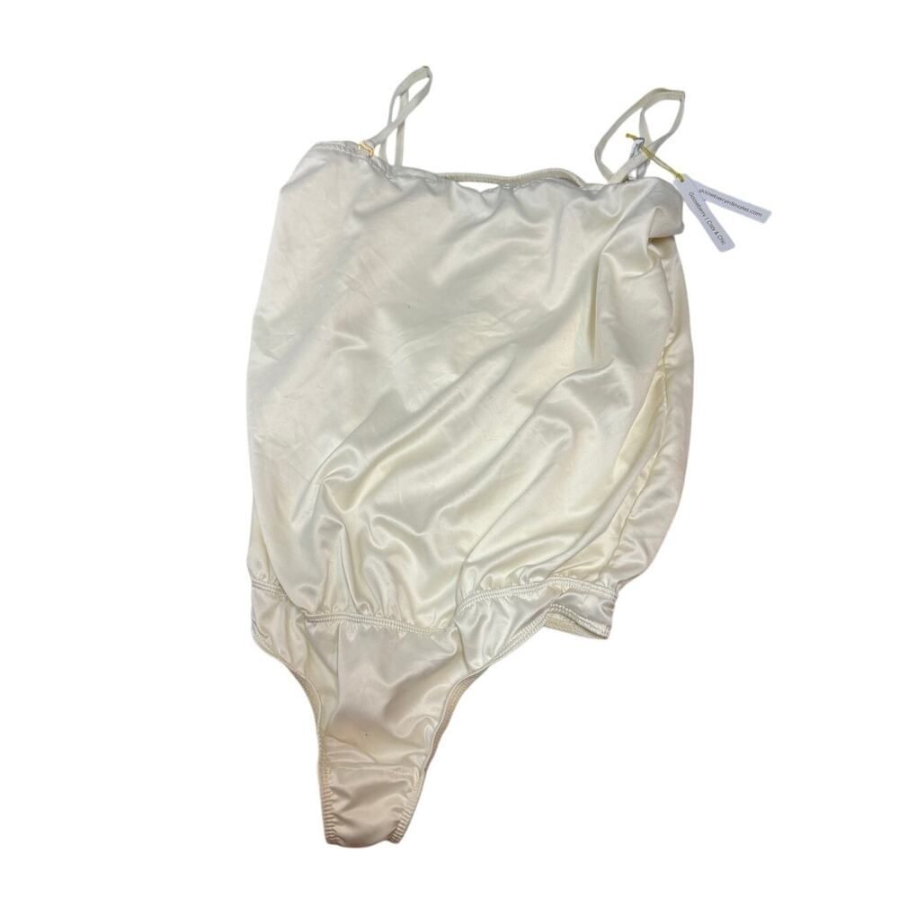 NWT Gooseberry Delight Satin Thong Bodysuit in Cream Sz. S